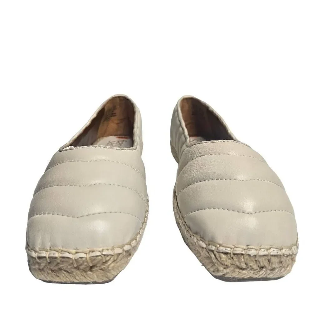 Franco Sarto Kiya Leather Quilted Square Toe Espadrilles Loafer Cream Sz 8.5